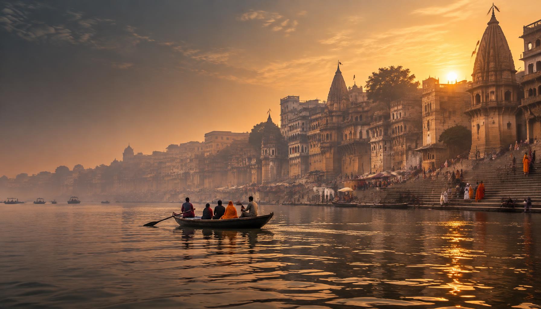 Sunrise over the ghats of Varanasi, India