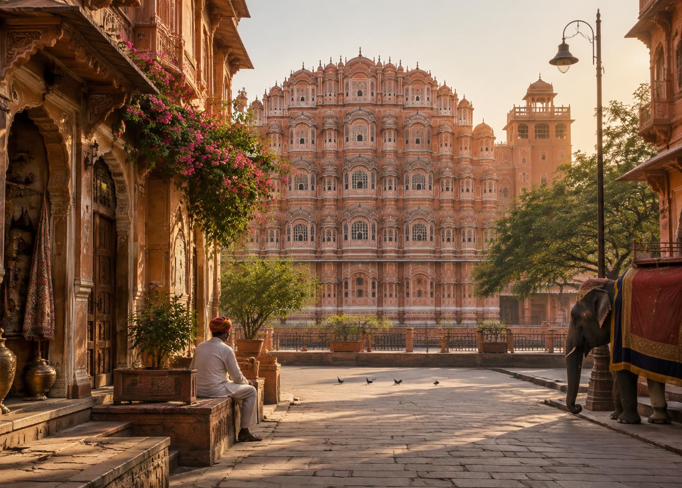 The ornate facade of Hawa Mahal in Jaipur